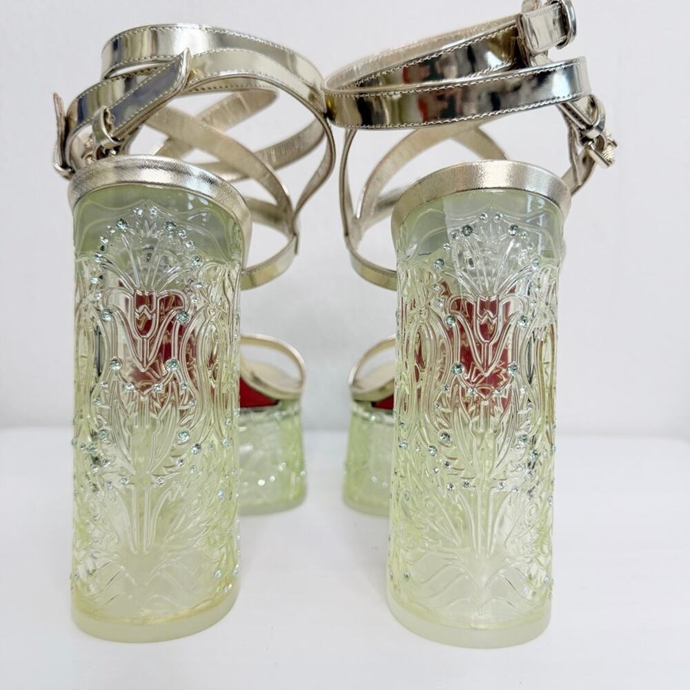 Christian Louboutin Yazefine Red Bottom Platform Metallic Sandals Gold Size 37 - Picture 10 of 12